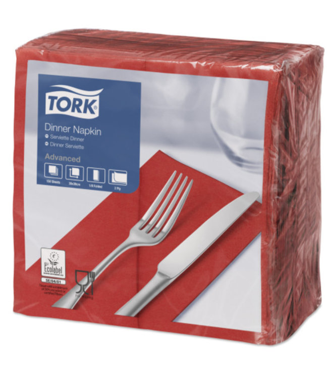 Tork tissue servet 39x39cm 2-laags 1/8-vouw rood 12x150