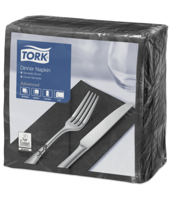 Tork tissue servet 39x39cm 2-laags 1/8-vouw zwart 12x150
