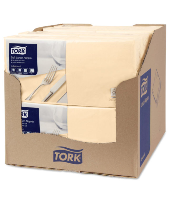 Tork tissue servet 33x33cm 3-laags 1/4-vouw zand 10x150