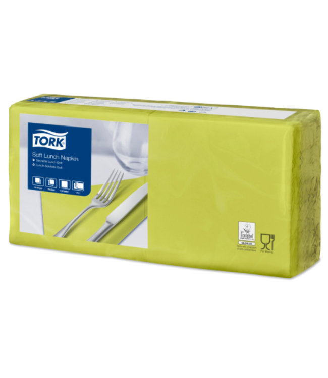 Tork tissue servet 33x33cm 3-laags 1/4-vouw lime 10x150