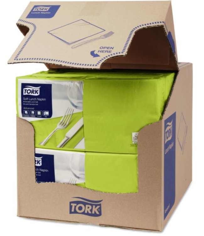 Tork tissue servet 33x33cm 3-laags 1/4-vouw lime 10x150