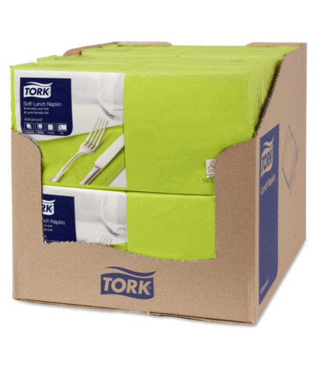 Tork tissue servet 33x33cm 3-laags 1/4-vouw lime 10x150