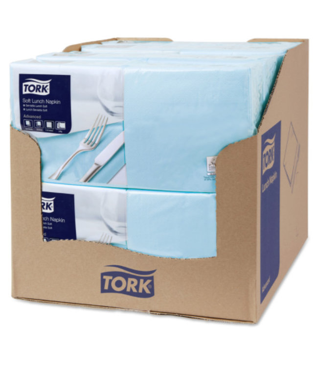 Tork tissue servet 33x33cm 3-laags 1/4-vouw licht blauw 10x150
