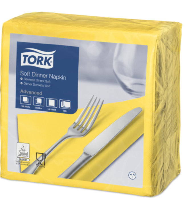 Tork tissue servet 39x39cm 3-laags 1/4-vouw geel 12x100