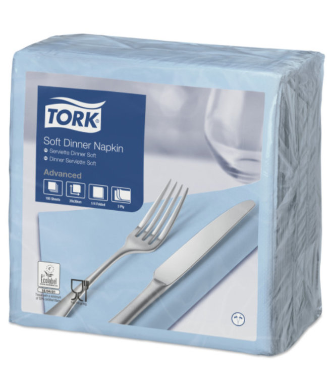 Tork tissue servet 39x39cm 3-laags 1/4-vouw Lichtblauw 12x100
