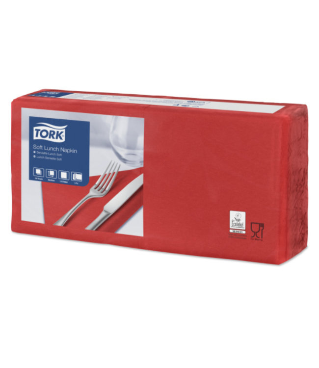Tork tissue servet 33x33cm 3-laags 1/4-vouw rood 10x150