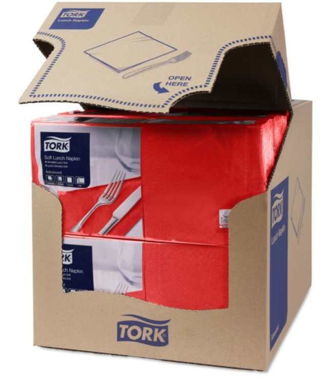 Tork tissue servet 33x33cm 3-laags 1/4-vouw rood 10x150