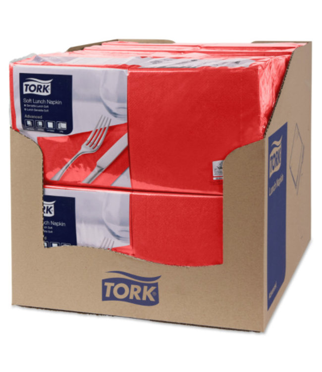 Tork tissue servet 33x33cm 3-laags 1/4-vouw rood 10x150