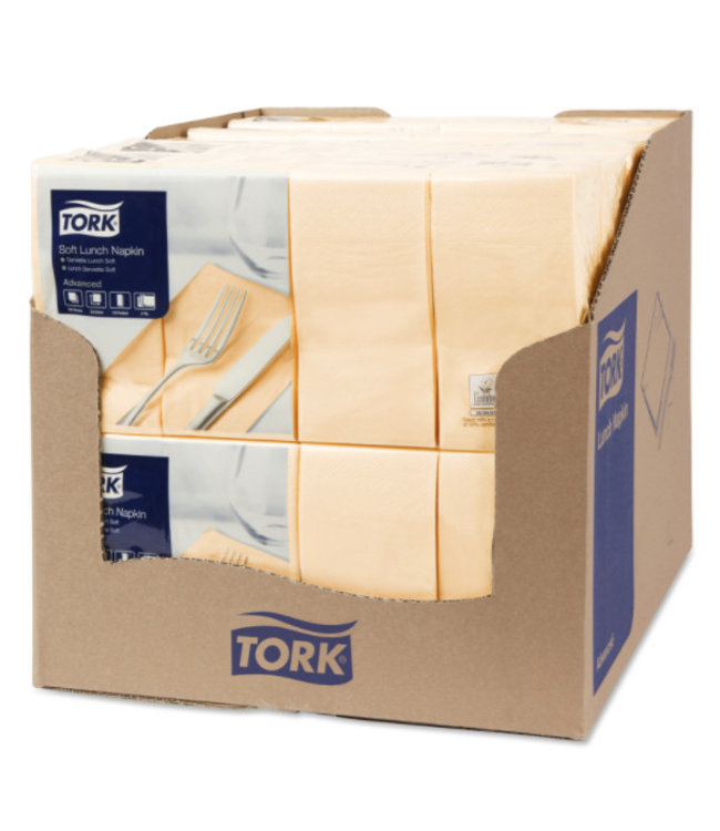 Tork tissue servet 33x33cm 3-laags 1/8-vouw zand 10x150