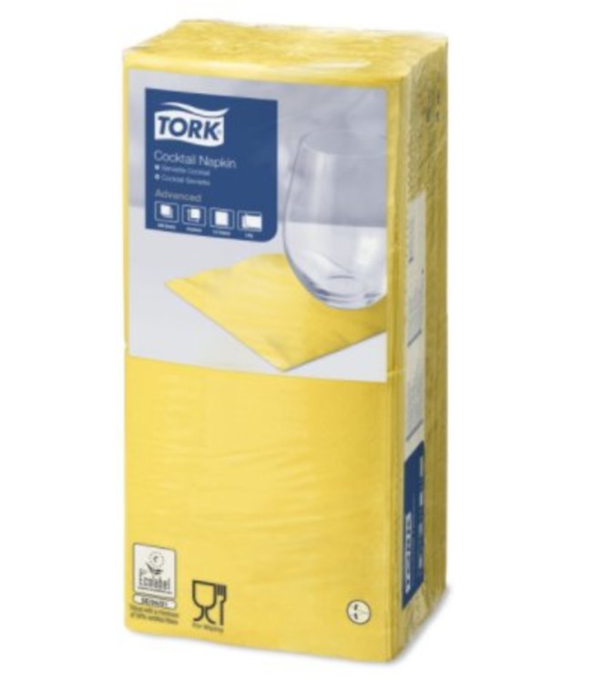 Tork tissue servet 23x23cm 2-laags 1/4-vouw Geel 10x300