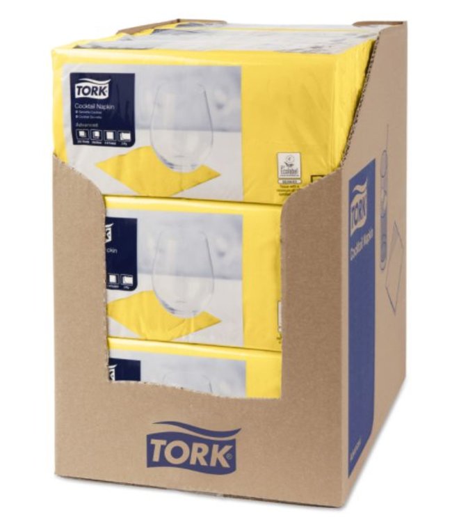 Tork tissue servet 23x23cm 2-laags 1/4-vouw Geel 10x300