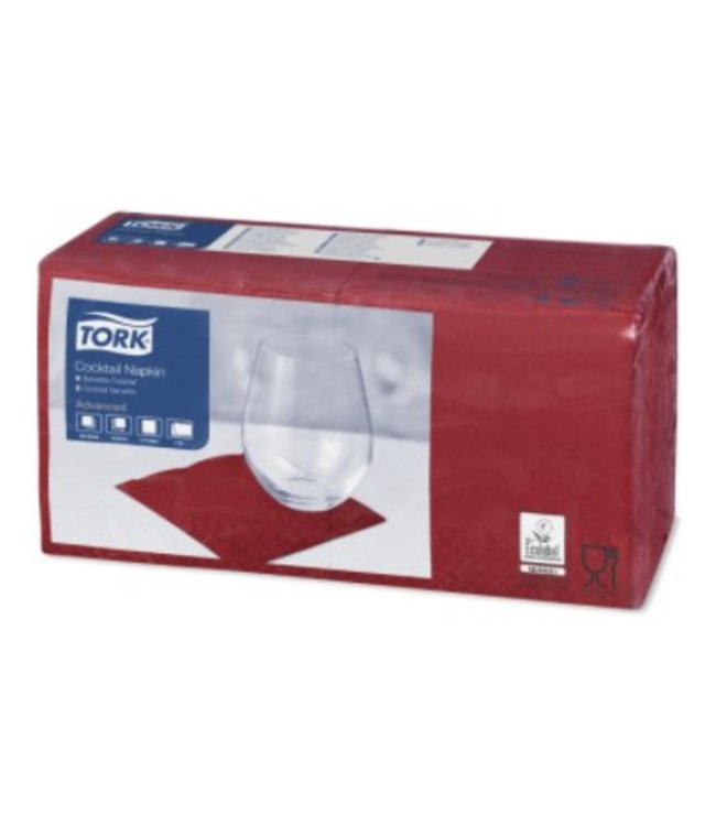 Tork tissue servet 23x23cm 2-laags 1/4-vouw Bordeaux rood 10x300
