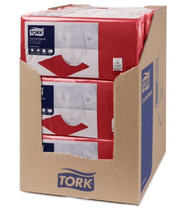 Tork tissue servet 23x23cm 2-laags 1/4-vouw Bordeaux rood 10x300