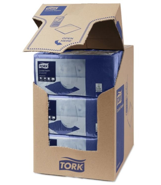 Tork tissue servet 23x23cm 2-laags 1/4-vouw donkerblauw 10x300