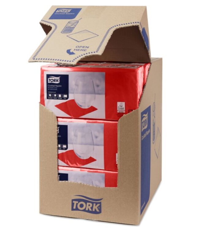 Tork tissue servet 23x23cm 2-laags 1/4-vouw rood 10x300