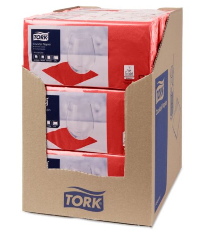 Tork tissue servet 23x23cm 2-laags 1/4-vouw rood 10x300