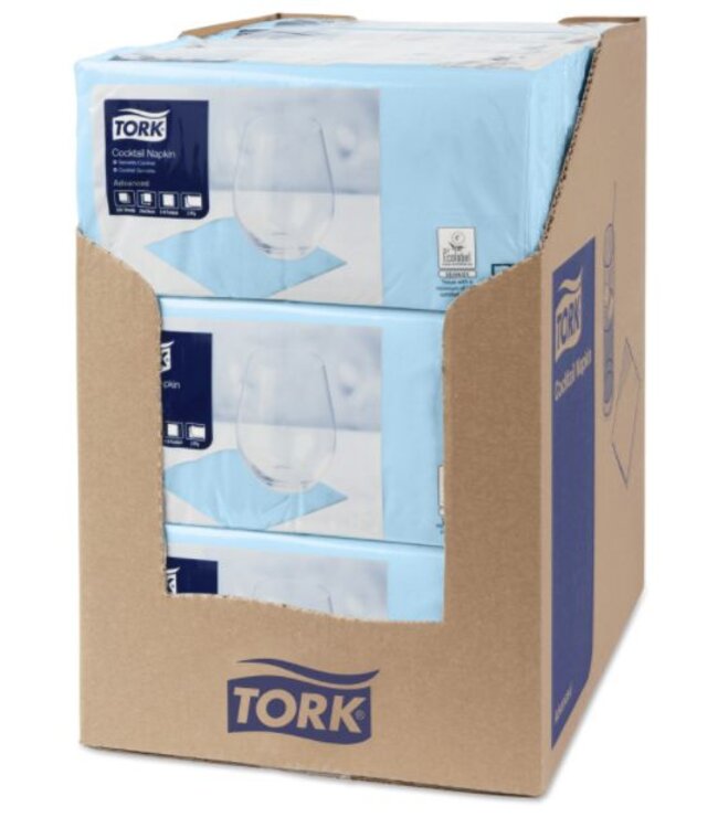 Tork tissue servet 23x23cm 2-laags 1/4-vouw  lichtblauw 10x300