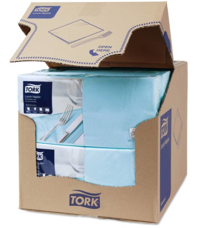 Tork tissue servet 33x33cm 2-laags 1/4-vouw lichtblauw 10x200