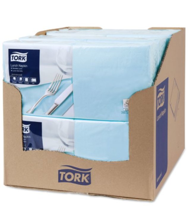 Tork tissue servet 33x33cm 2-laags 1/4-vouw lichtblauw 10x200