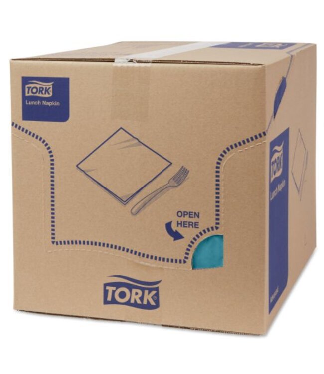 Tork tissue servet 33x33cm 3-laags 1/4-vouw blauwgroen 10x150