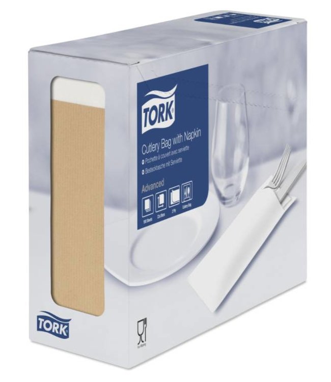 Tork bestekzakje met 2-laags servet wit 5x100 naturel