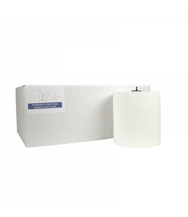 Eigen merk Handdoekrol Matic, 2-laags, cellulose wit, 21cm, 6x 150M
