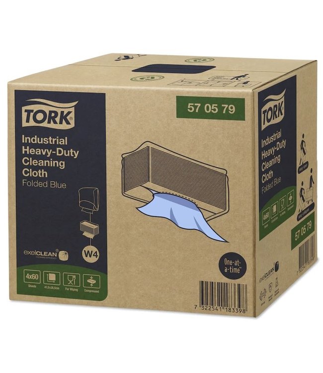 Tork Industrial Heavy-Duty Gevouwen Reinigingsdoek, 1-laags, blauw, 41,5x35,5cm, 4x60st, 240st/doos
