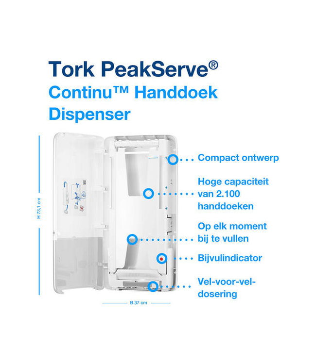 Tork PeakServe® Continu™ Handdoek Dispenser, wit, kunststof, Elevation-Line