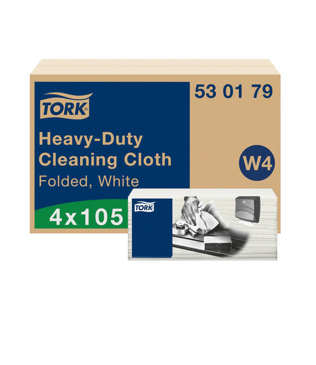Tork Heavy-Duty Gevouwen Reinigingsdoek, 1-laags, wit, 41,5x35,5cm, 4x105st, 420st/doos