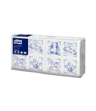 Tork Lunchservet Delft Ware, 1-laags, decor, 32,8x32,5cm, ¼-vouw, 8x400st, 3.200st/doos