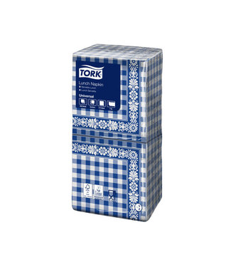 Tork Lunchservet Blue Check, 1-laags, decor, 32,8x32,5cm, ¼-vouw, 8x400st, 3.200st/doos