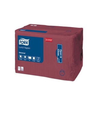 Tork Lunchservet Universal, 1-laags, bordeaux, 32,5x32,5cm, ¼-vouw, 8x500st, 4.000st/doos