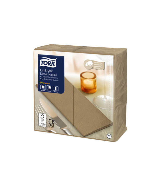 Tork LinStyle® Dinnerservet Premium, 1-laags, biscuit, 40x39cm, ?-vouw, 12x50st, 600st/doos