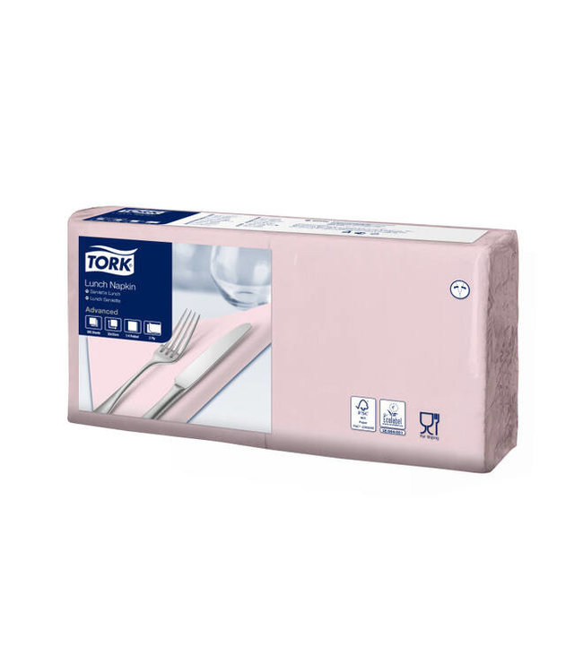 Tork Lunchservet Advanced, 2-laags, roze, 33x33cm, ¼-vouw, 10x200st, 2.000st/doos