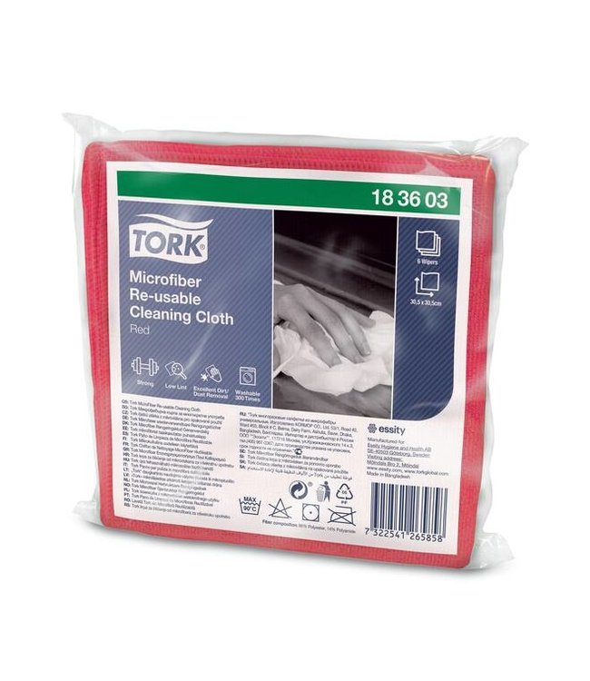 Tork Premium Microvezel reinigingsdoek, rood, 30.5x30.5cm, 8x6st/pak