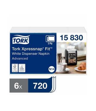 Tork Xpressnap Fit® dispenserservet Advanced, 2-laags, wit, 21,3x16,5cm, 6x120st, 4320st/doos