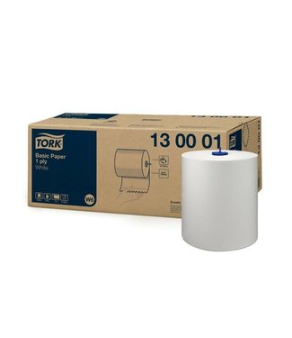 Tork Basic rol Poetspapier, 1-laags, wit, 250mtr/19,5cm, 6st/doos