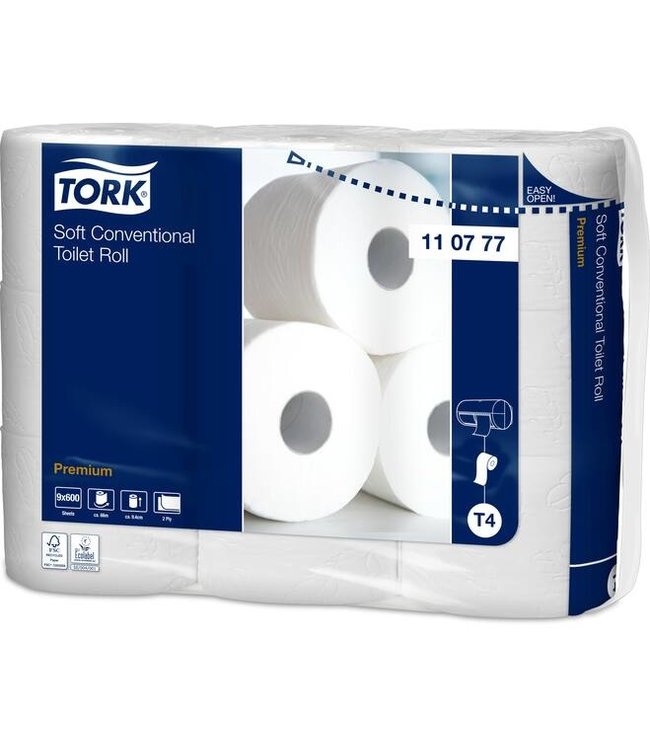 Tork Zacht Traditioneel Toiletpapier Premium, 2-laags, 66mtr/9,4cm, 600vel/rol, 6x9rol, 54rol/pak