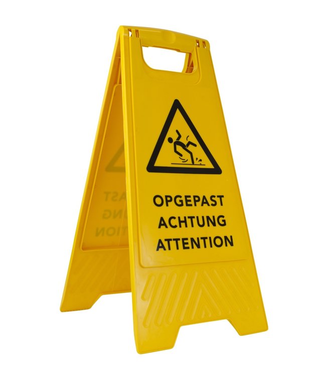 Bord „Opgepast“ 4 talen o.a.Nederlands