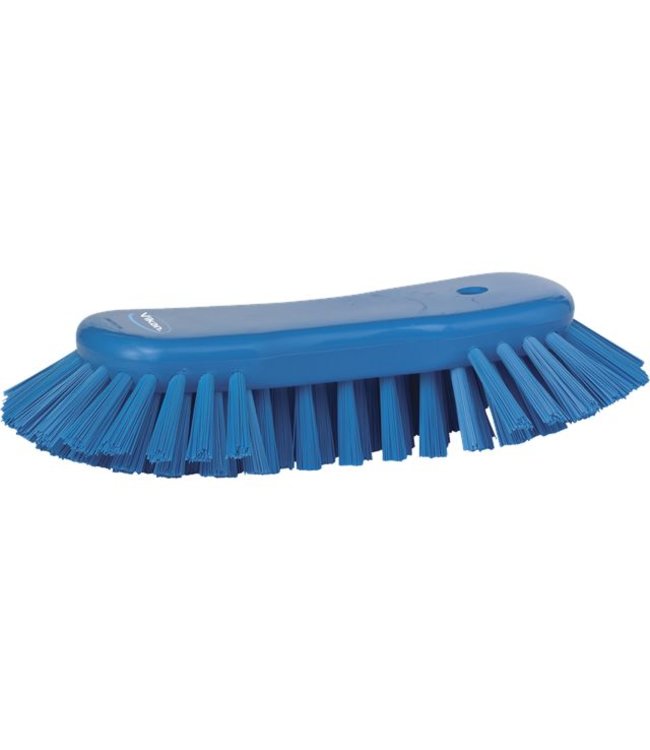 Vikan Grote ergonomische werkborstel polyester vezels, hard, met wijd uitstaande vezels 250x120x60mm blauw