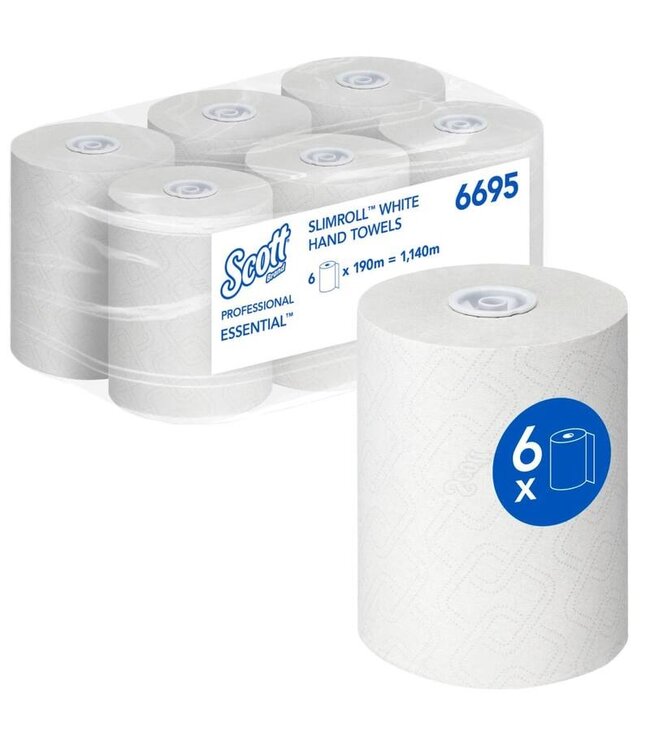 Scott® handdoekrol Essential, Slimroll, 1-laags, wit, 190mtr/19,5cm, 6rol/pak