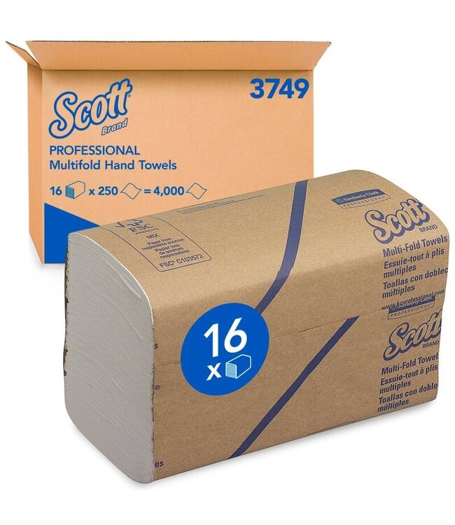 Scott® handdoek, Multifold, Airflex®, 1-laags, 24x20cm, wit, 16x250st, 4.000st/doos