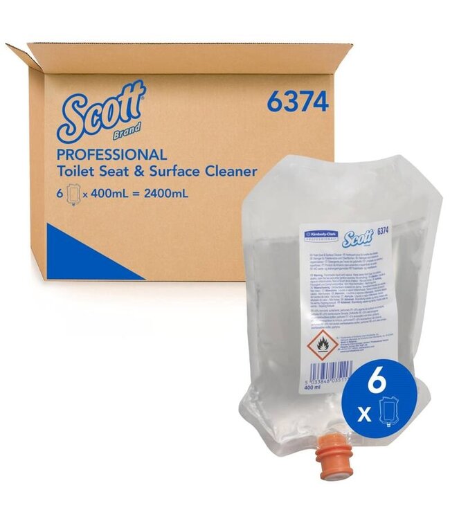Scott® toiletbril- en oppervlaktereiniger, transparant, 400ml/zak, 6st/doos