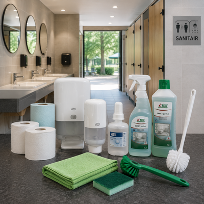 Reinigingsmiddelen voor sanitair en toiletruimte bij een recreatiepark