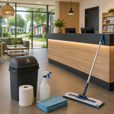 Receptie en gemeenschappelijke ruimten bij een recreatiepark
