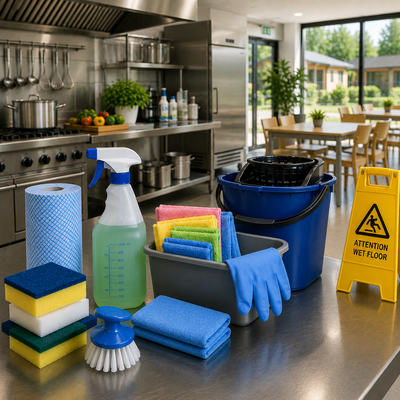  Reinigingsmaterialen voor keuken en kantine bij een recreatiepark