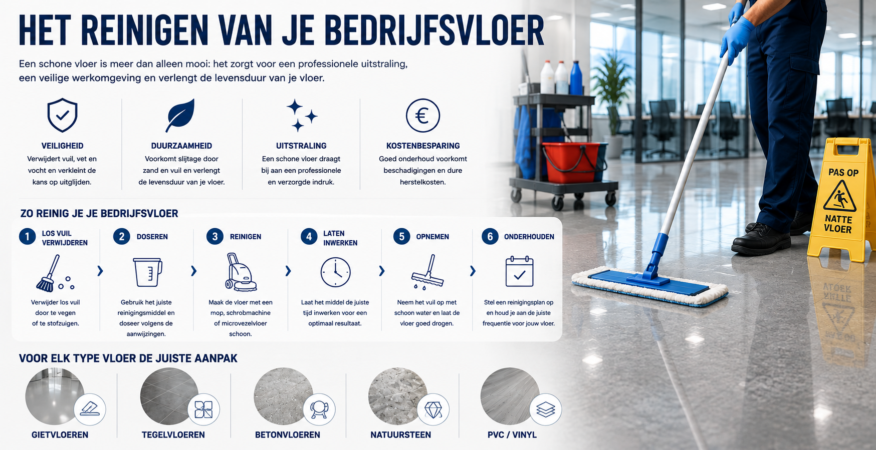 Het reinigen van een bedrijfsvloer