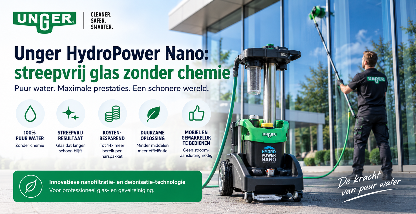 Unger HydroPower Nano: streepvrij glas zonder chemie
