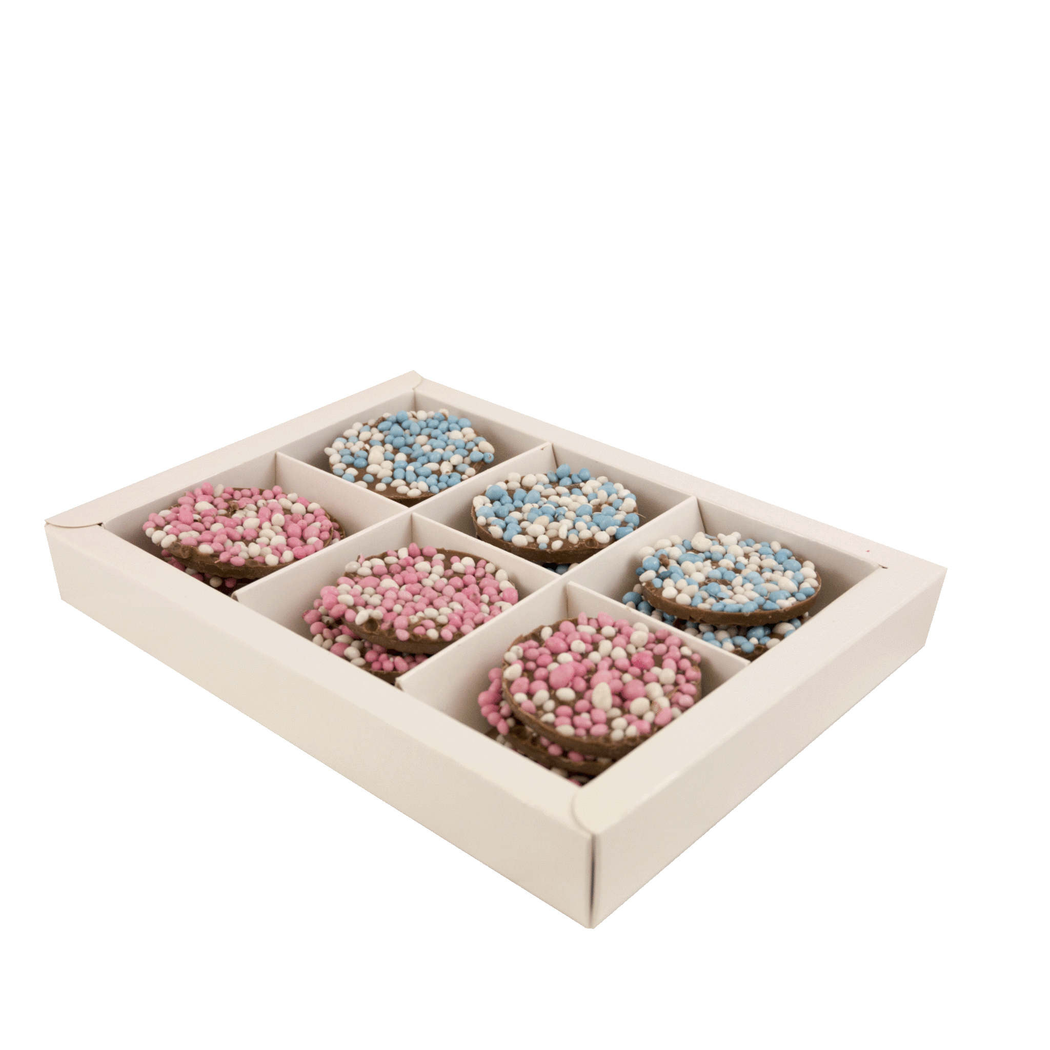 De vreemdeling geest Kijkgat Chocolade flikken 18 st met roze & blauwe geboorte muisjes 225 gr -  ChocoladeChef