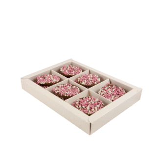 Chocolade flikken 18 st met roze geboorte muisjes 225 gr
